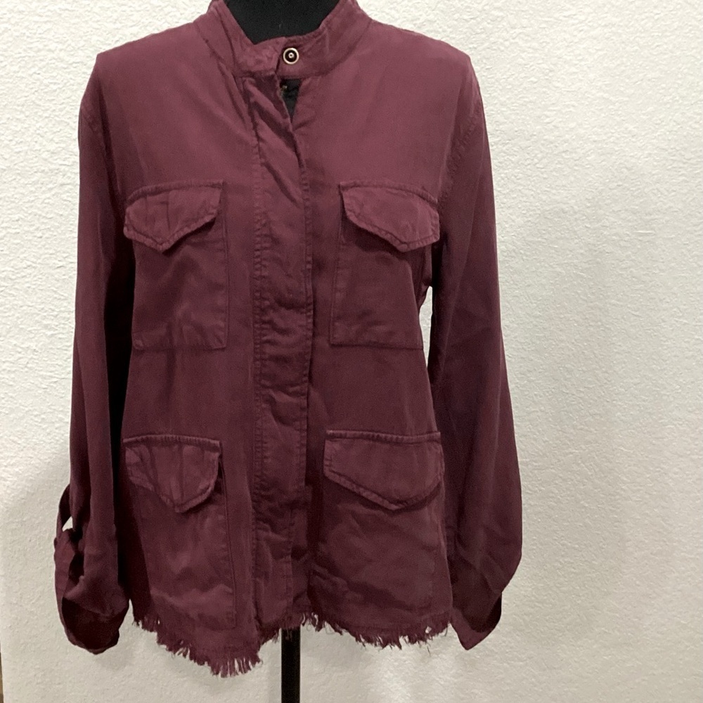 Sanctuary Roy Frayed Raw Hem Surplus Army Jacket in Merlot.